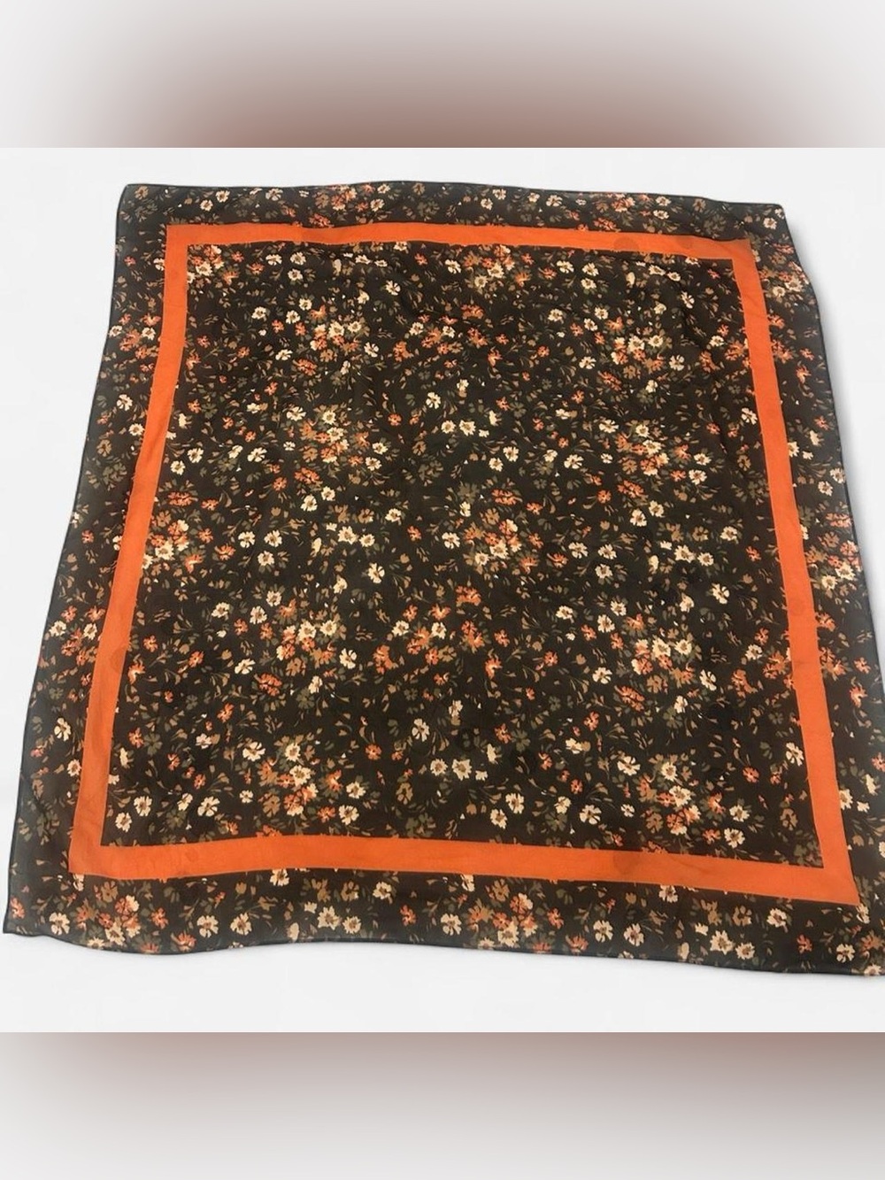 Black Silky Scarf with Autumn Flowers